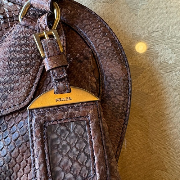 Prada python snake brown leather satchel handbag - Picture 5 of 7